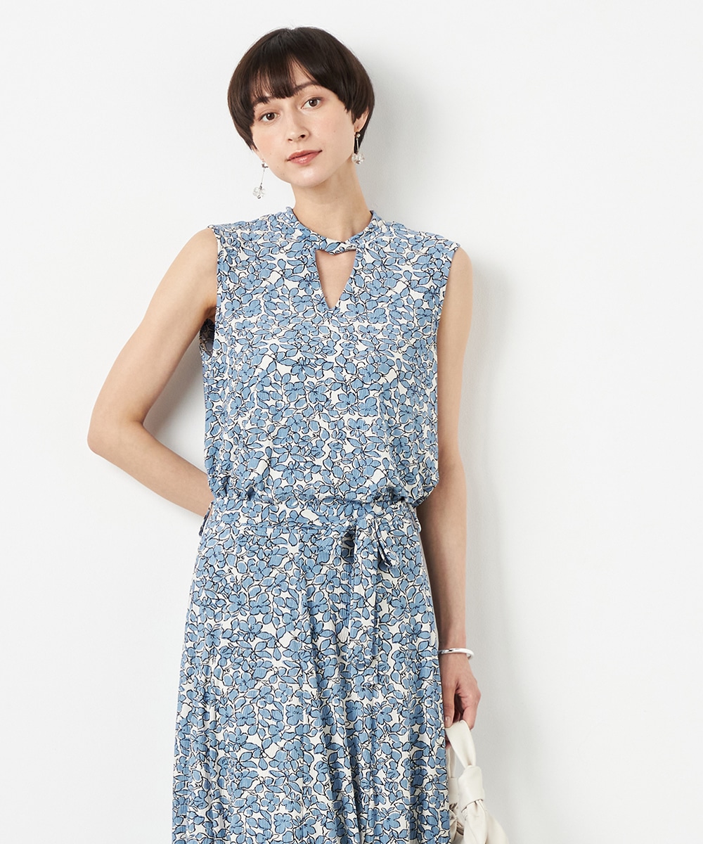 プリーツフラワージャージトップス