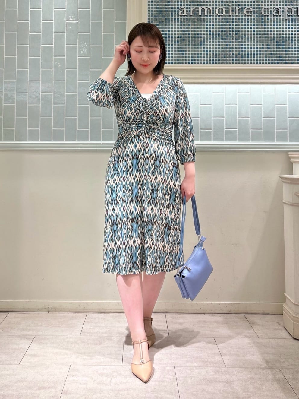 ジオメトリックプリントジャージワンピース
