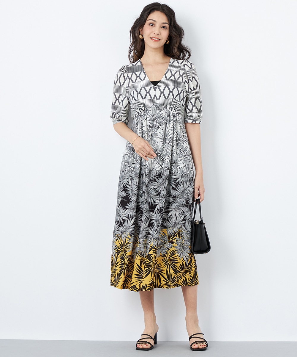 パネルリーフプリントワンピース