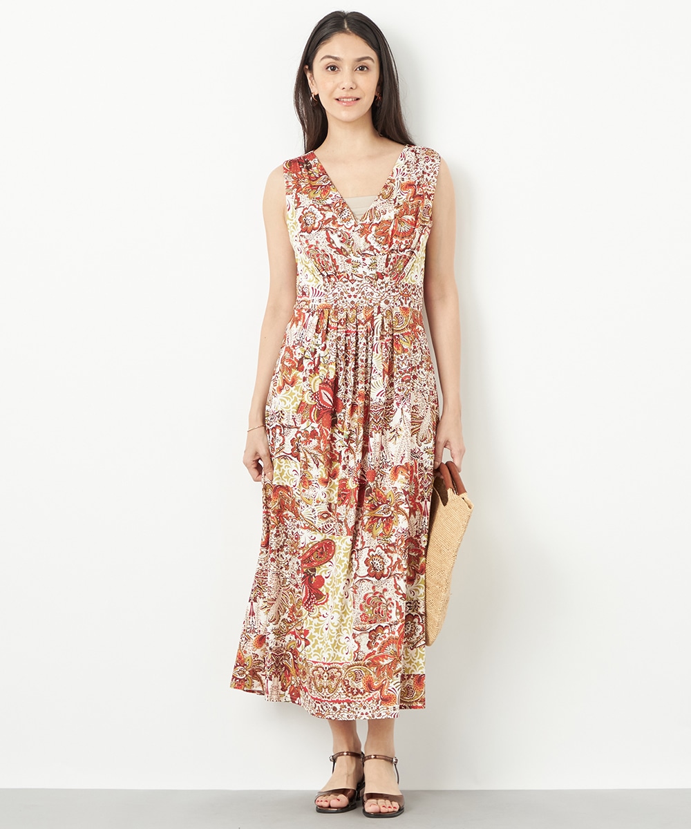 フラワーペイズリージャージワンピース