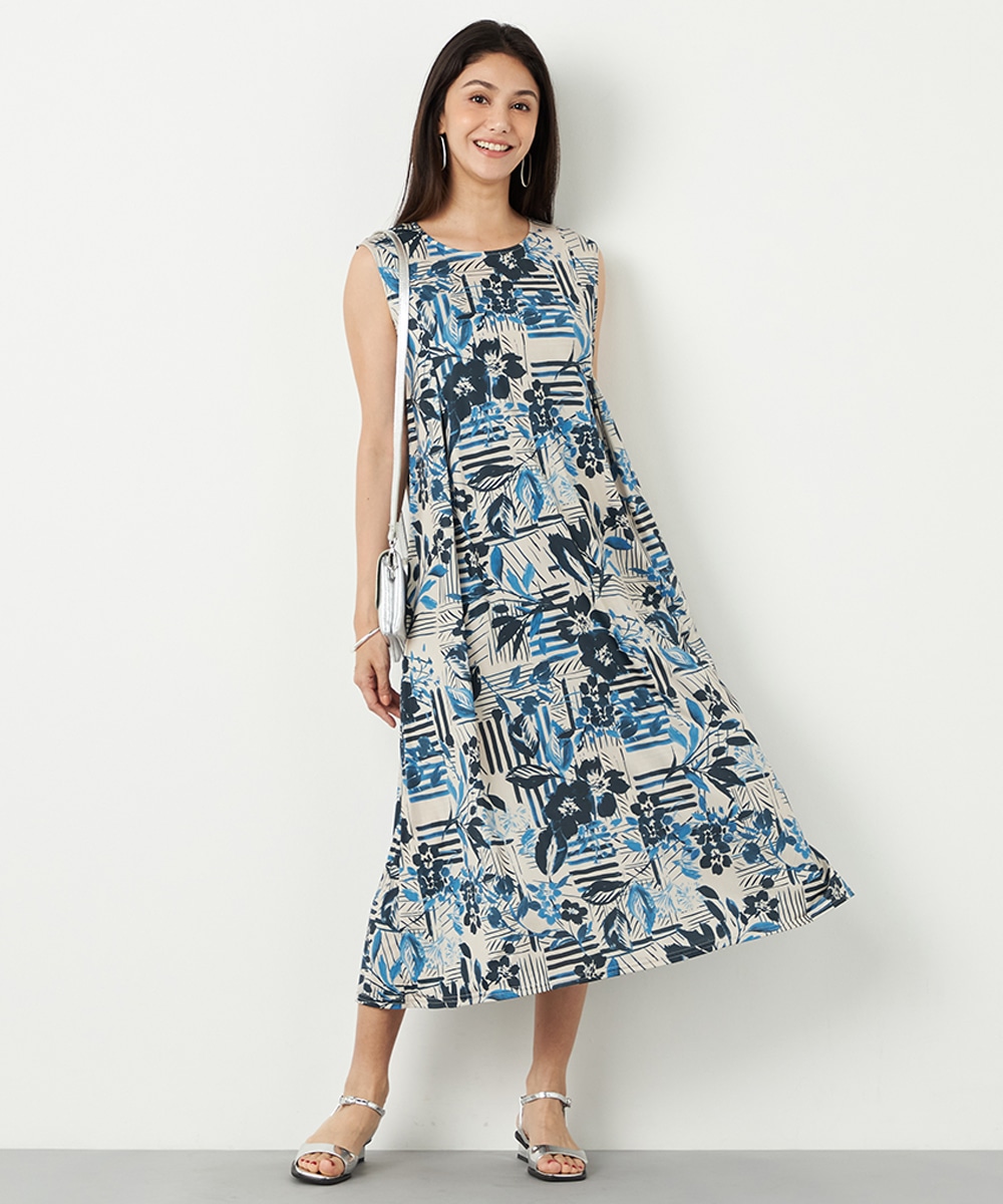 フラワーストライプジャージワンピース