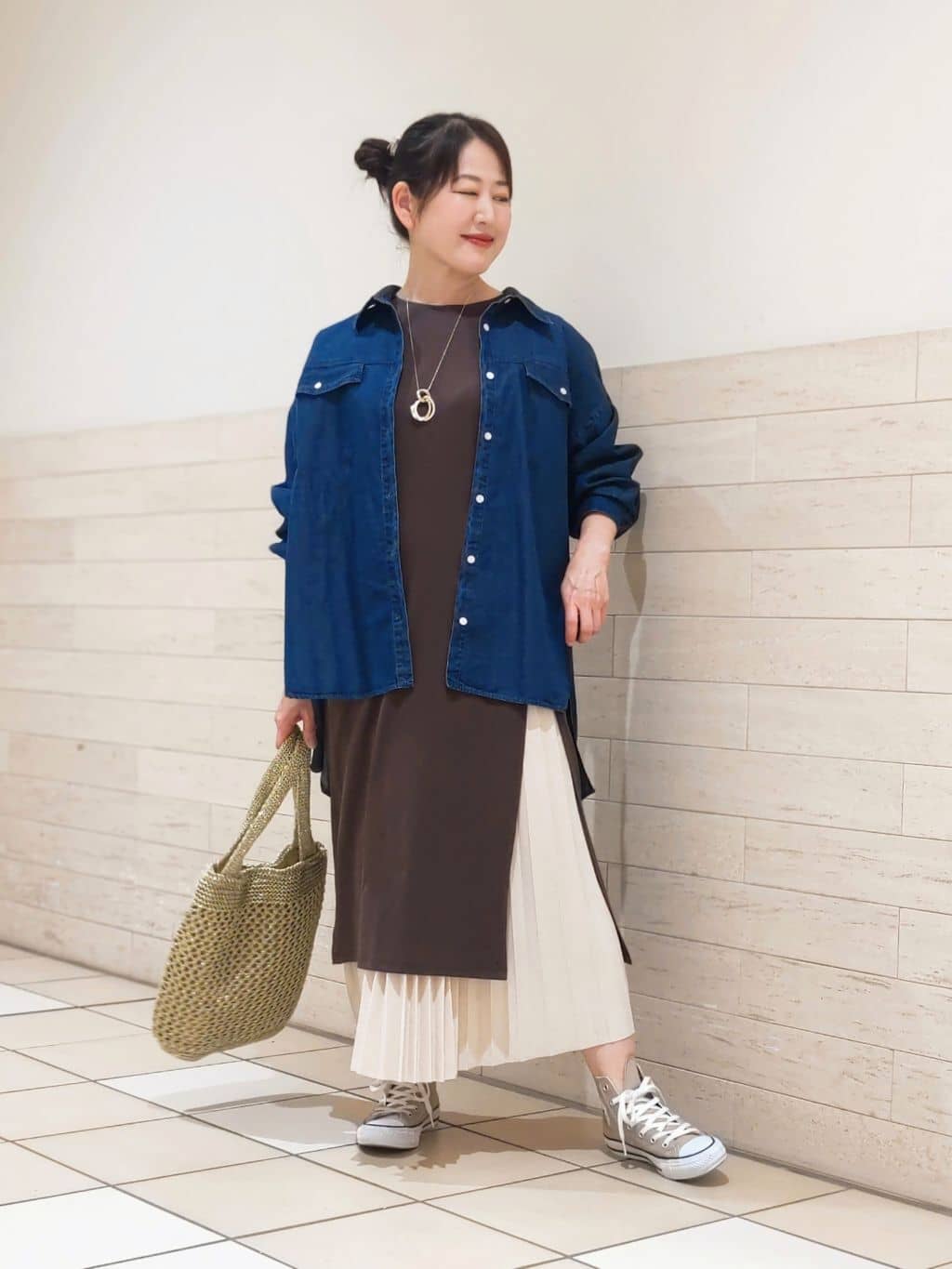 チュニック×プリーツスカートセット スタイリング