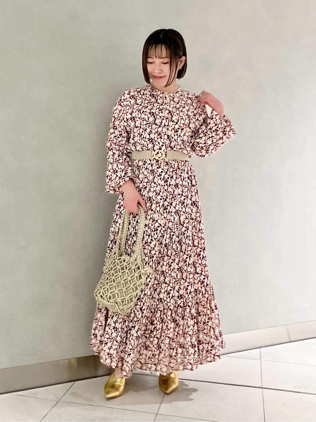 プチプリントロングティアードワンピース スタイリング