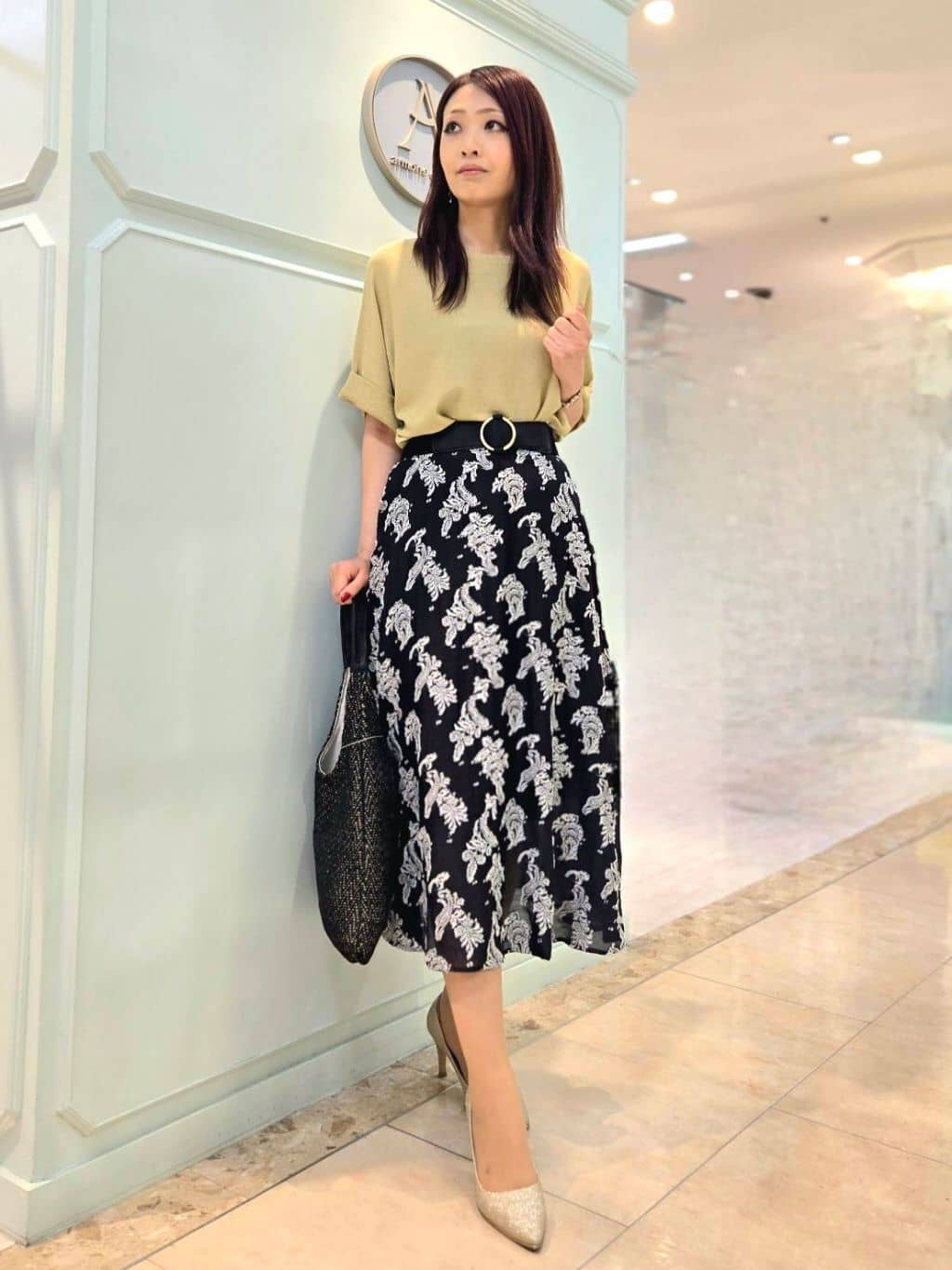 ジャカードフレアスカート スタイリング