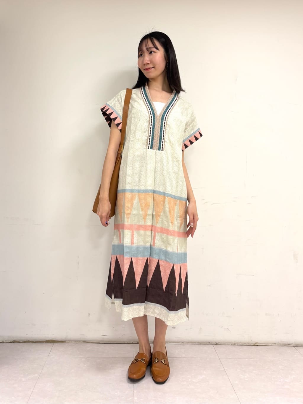 パネル幾何学柄Aラインワンピース