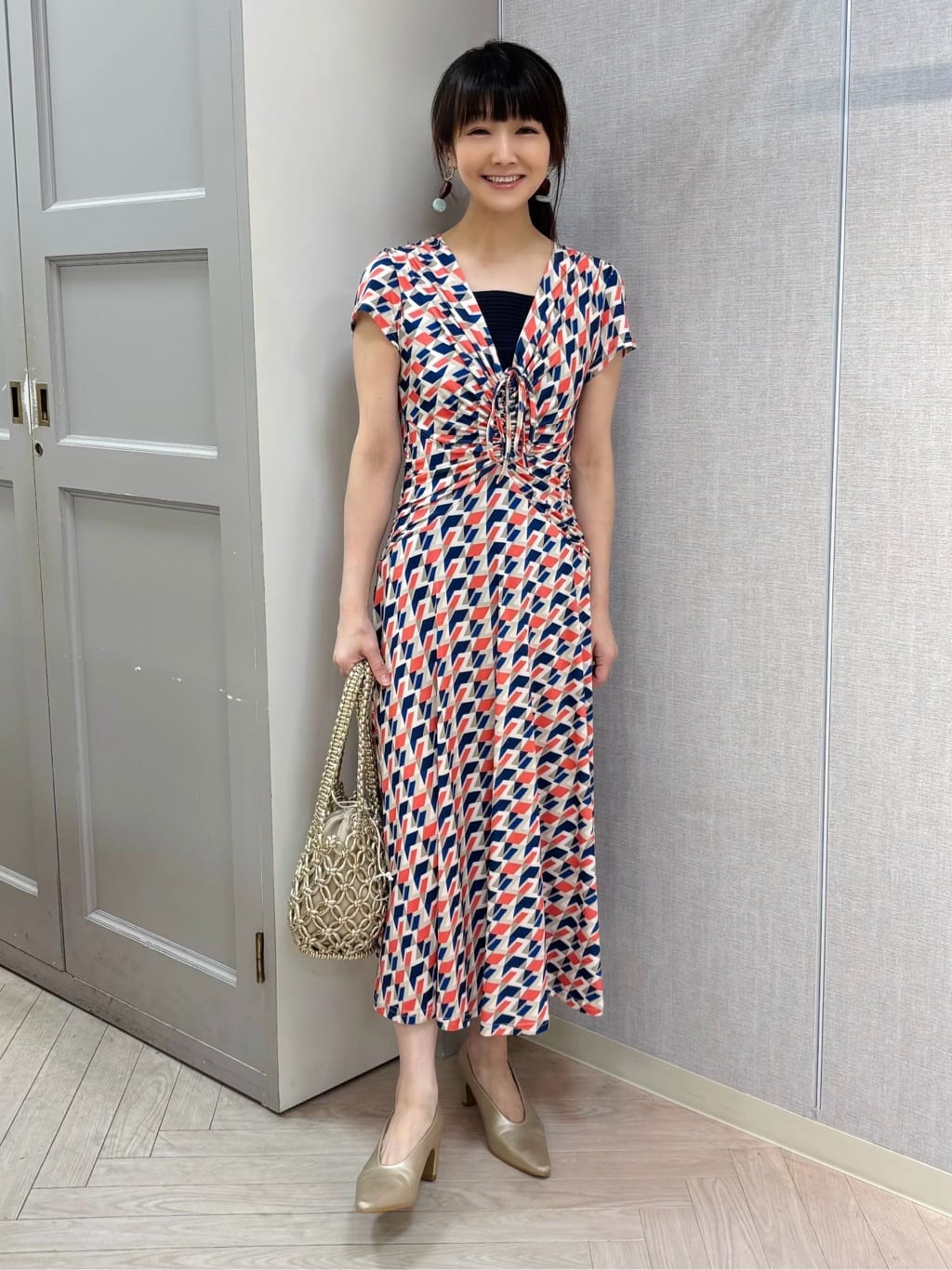 幾何学柄ジャージワンピース