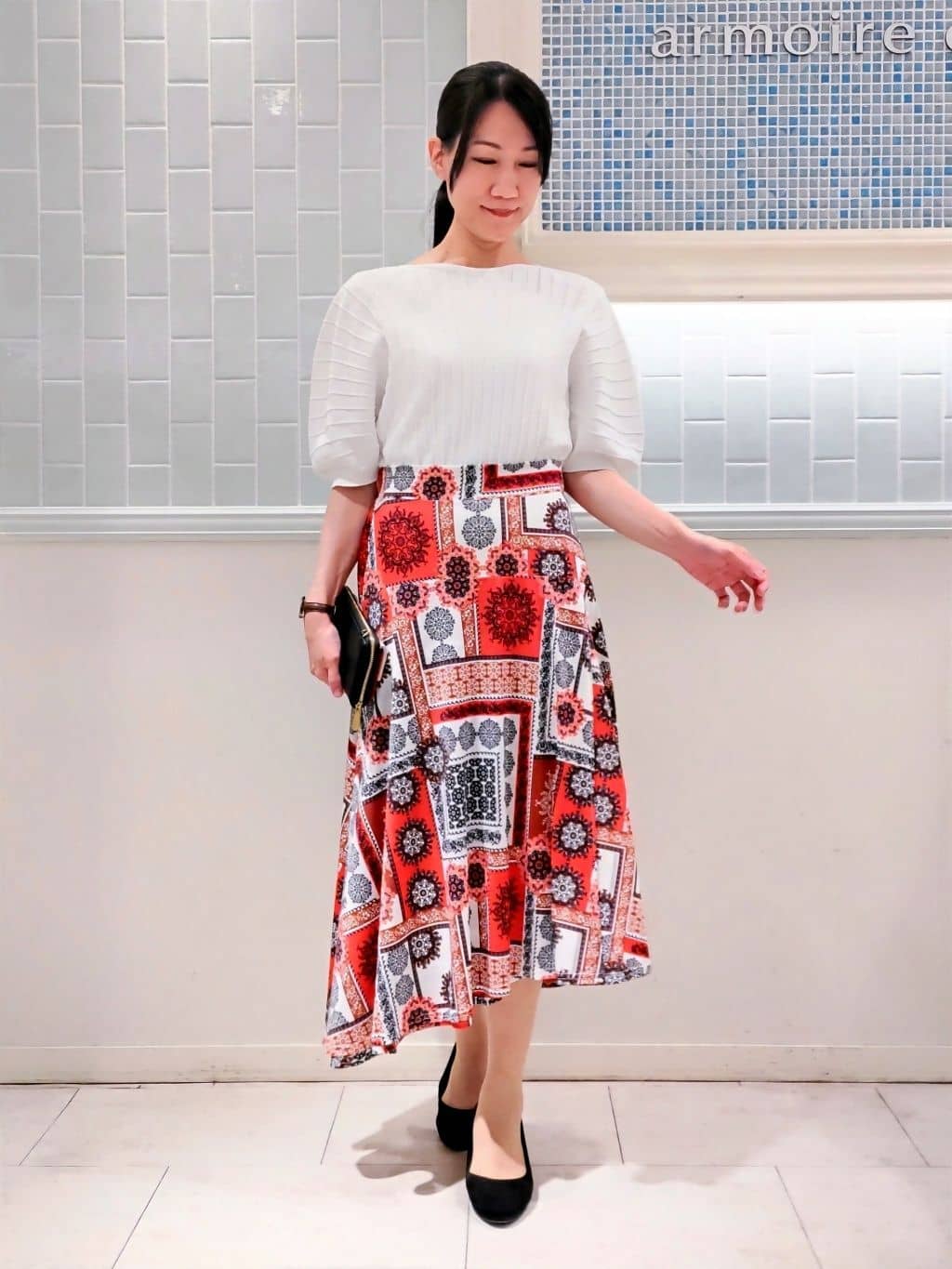 スカーフプリントジャージスカート