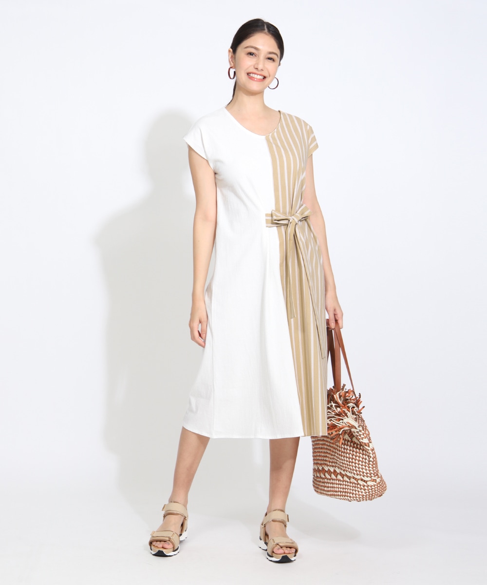 ストライプ切り替えワンピース