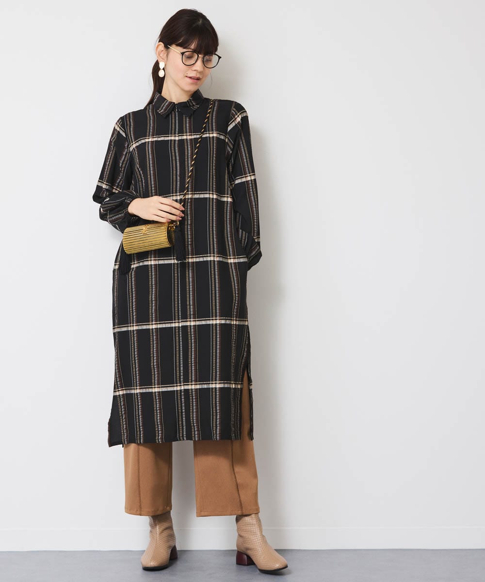 ジップデザインチェックワンピース
