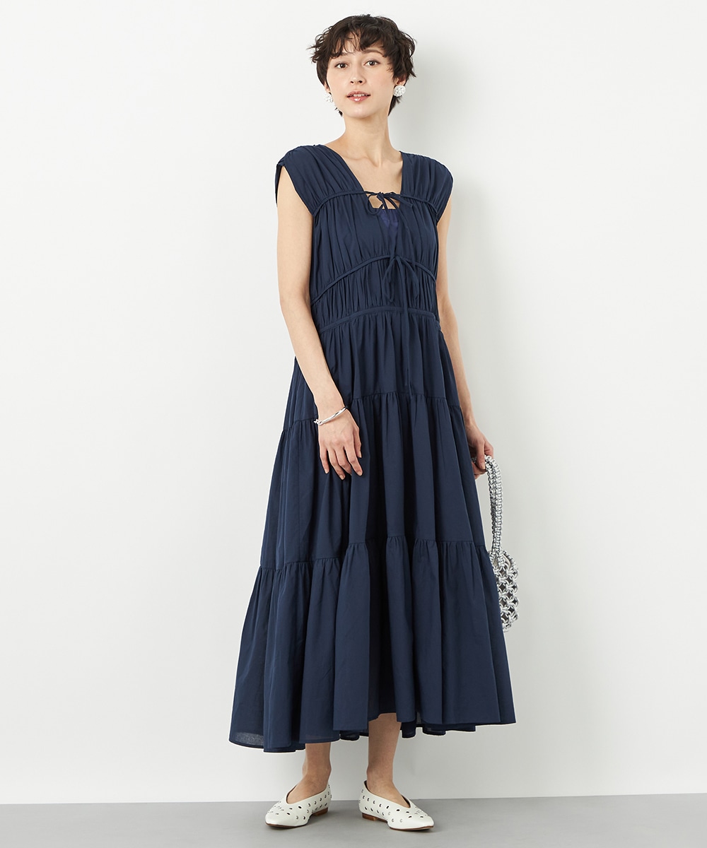  armoire capriceのギャザー切り替えロングワンピース
