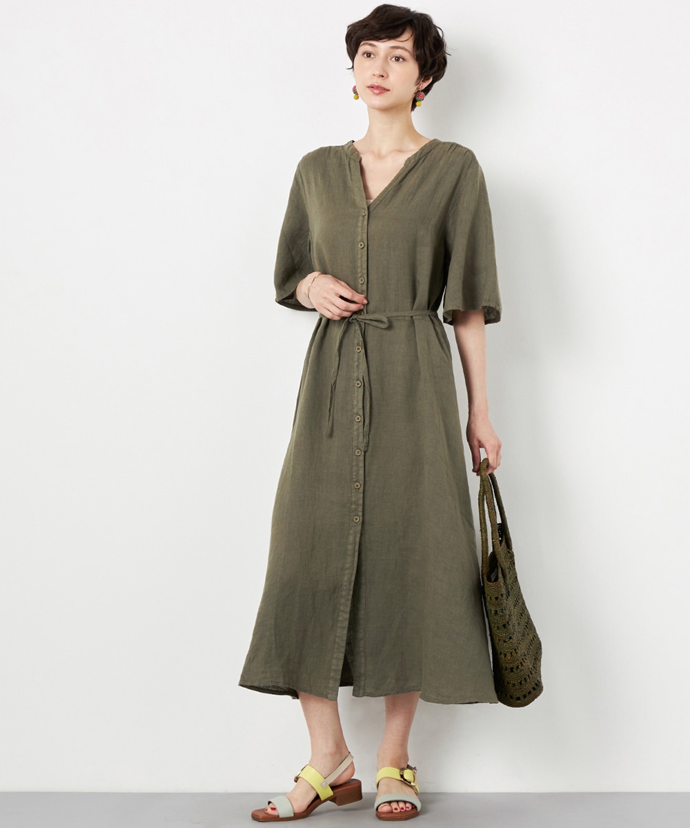 armoire capriceのリネンフレアスリーブワンピース