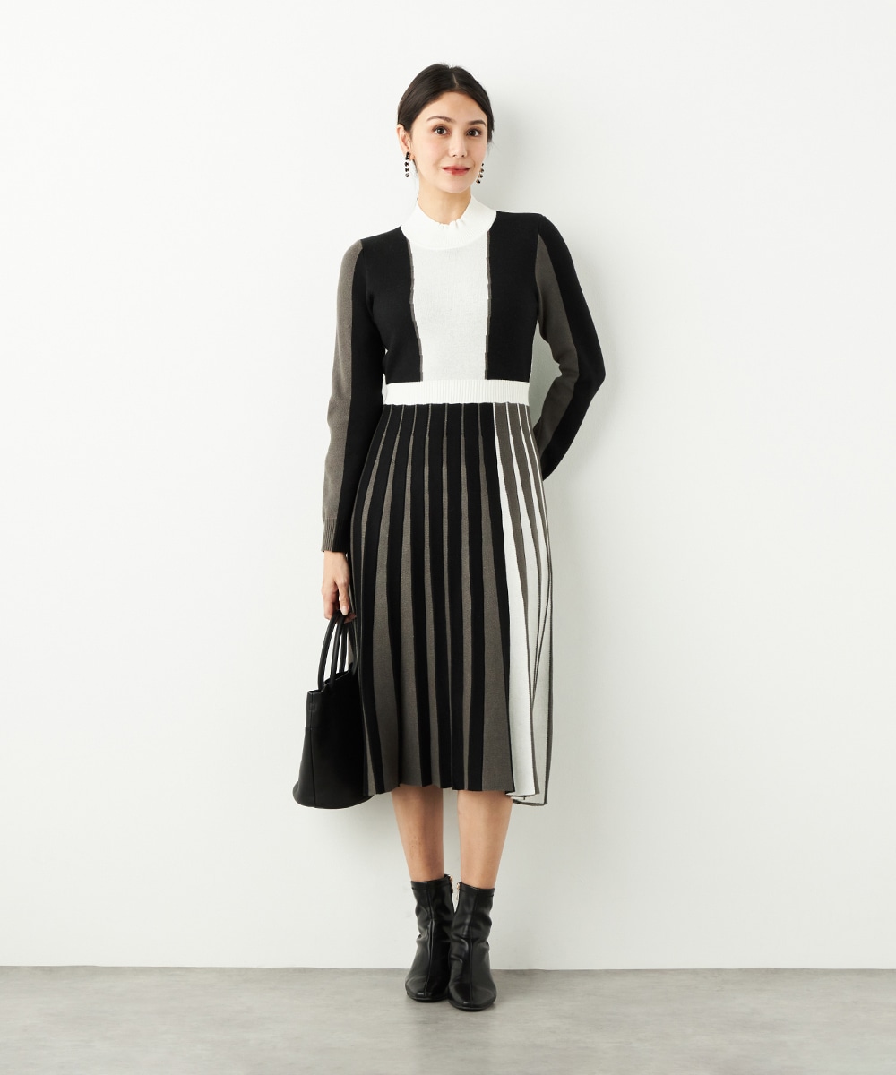 カラーブロックニットワンピース