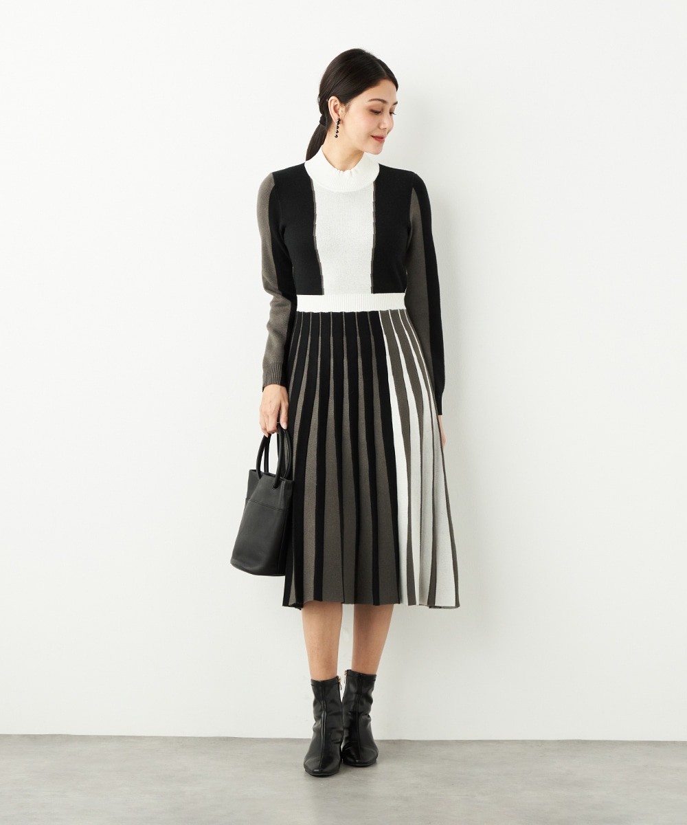 カラーブロックニットワンピース