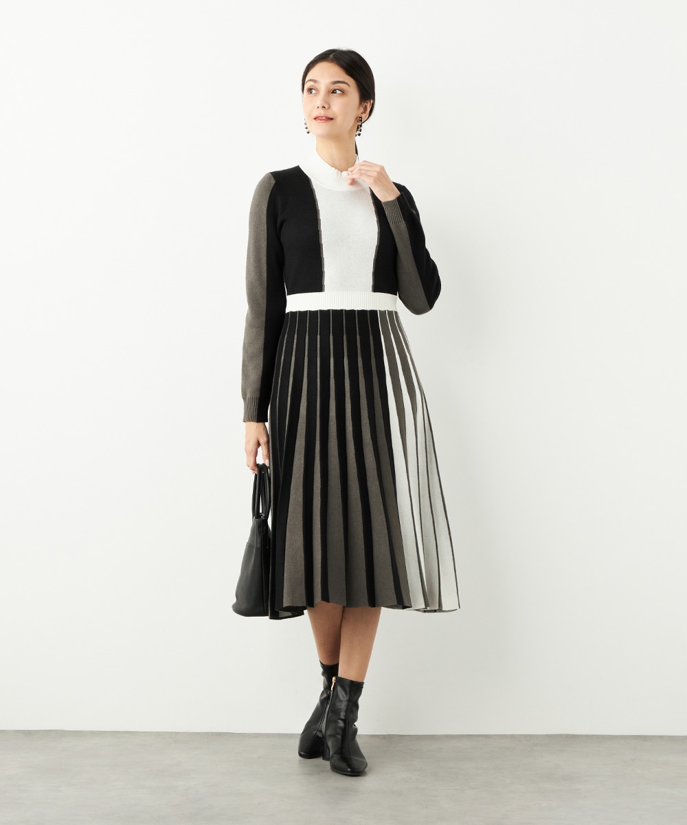 カラーブロックニットワンピース