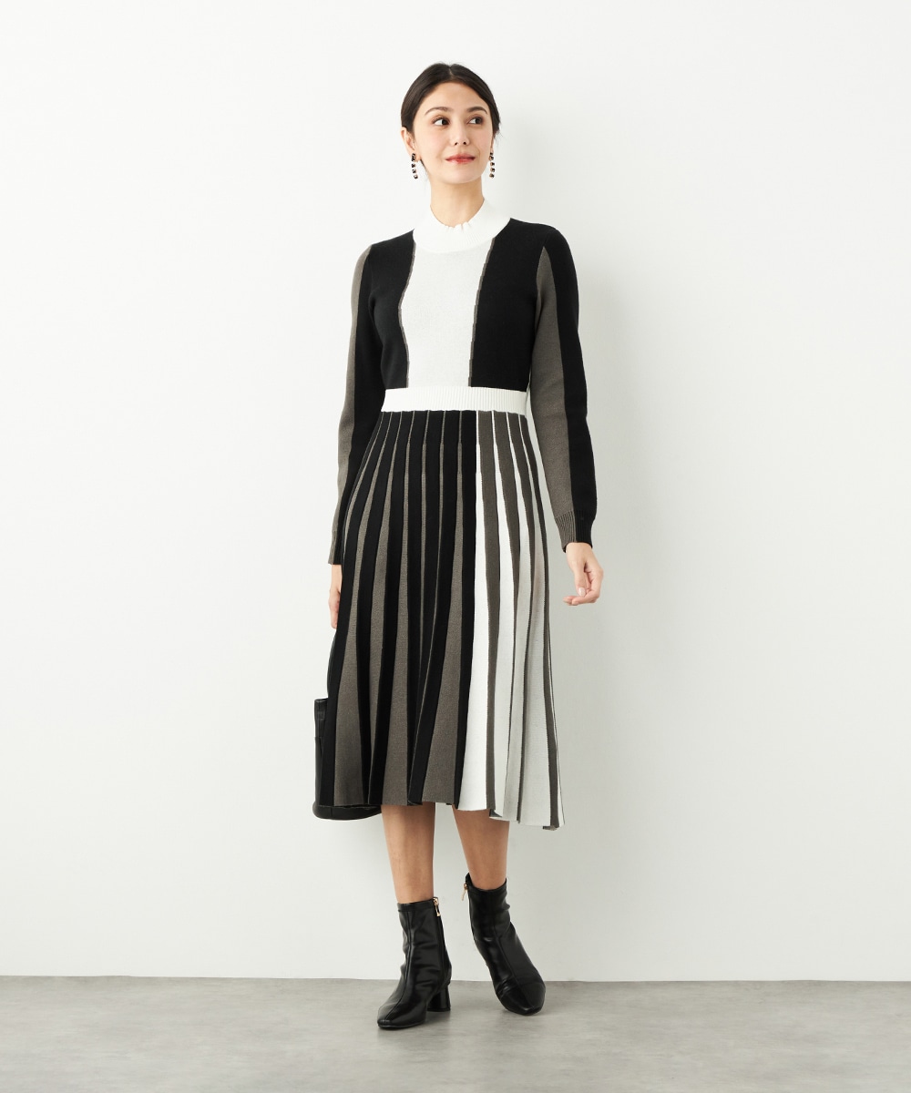 カラーブロックニットワンピース