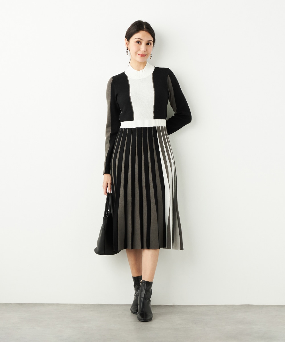 カラーブロックニットワンピース