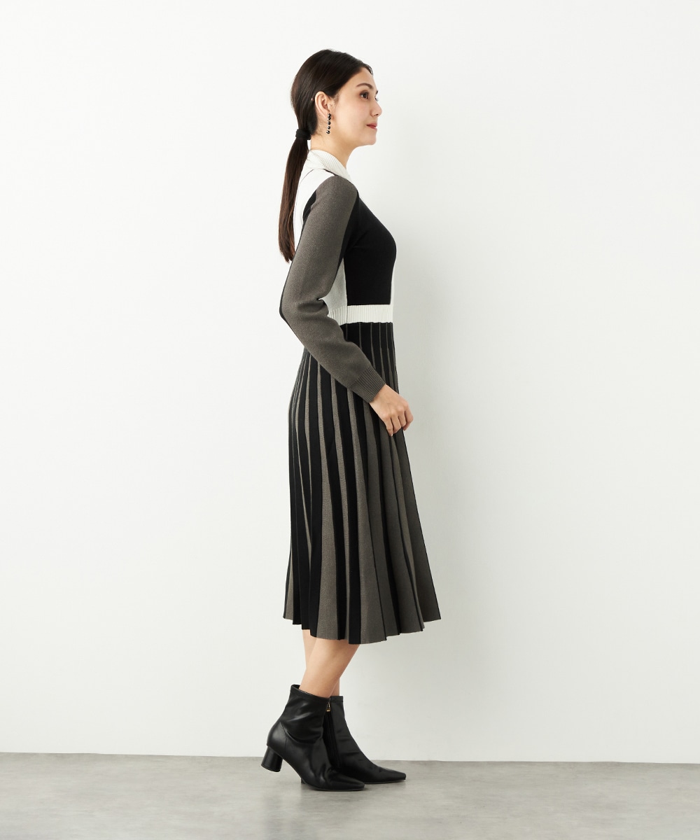 カラーブロックニットワンピース