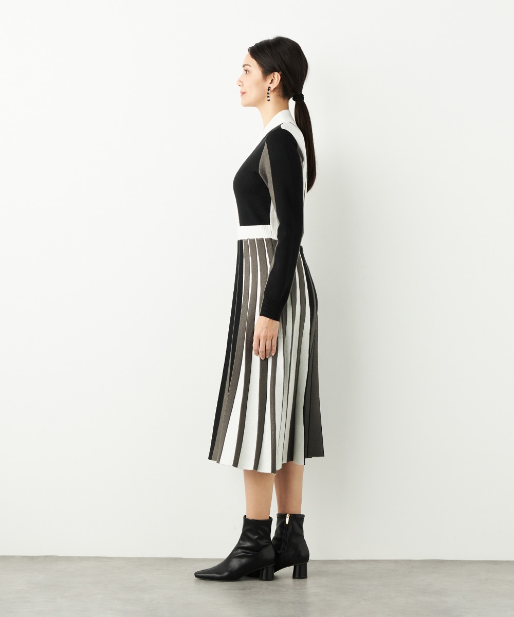 カラーブロックニットワンピース