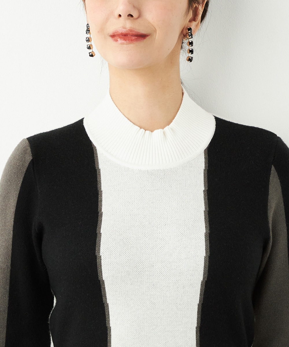 カラーブロックニットワンピース