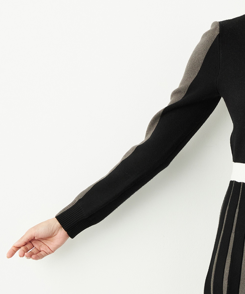 カラーブロックニットワンピース