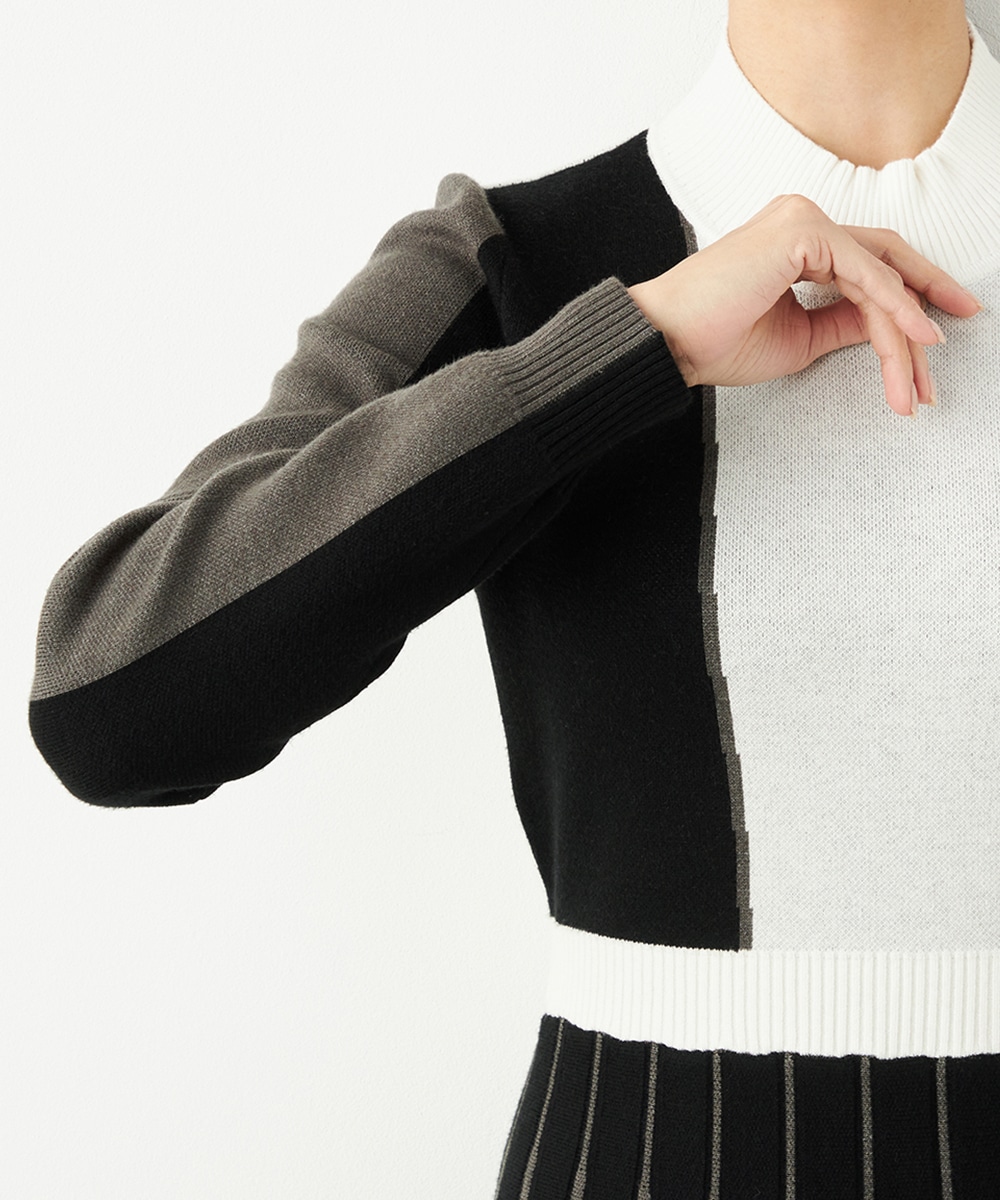 カラーブロックニットワンピース