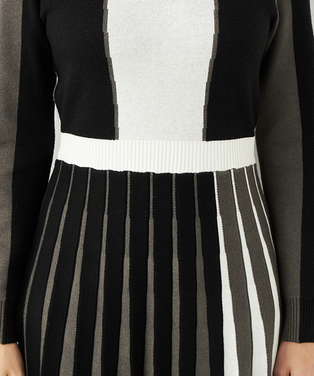 カラーブロックニットワンピース