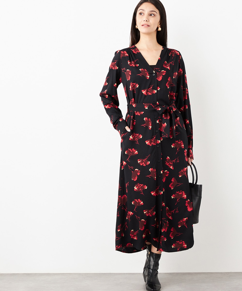  armoire capriceのフラワープリントロングワンピース