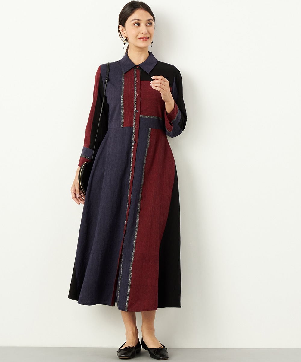  armoire capriceのカラーブロッキングシャツワンピース