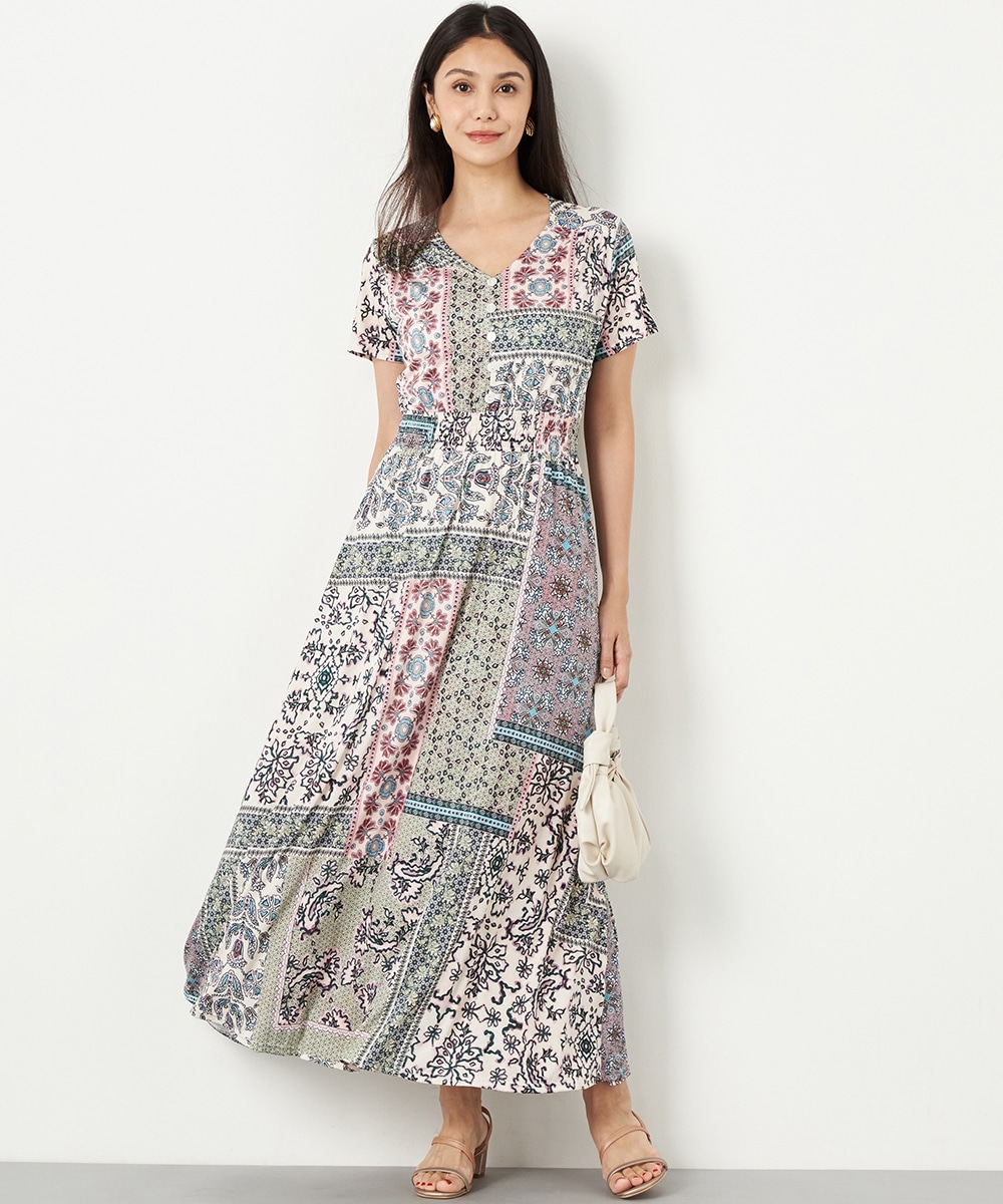  armoire capriceのスカーフプリントジャージワンピース