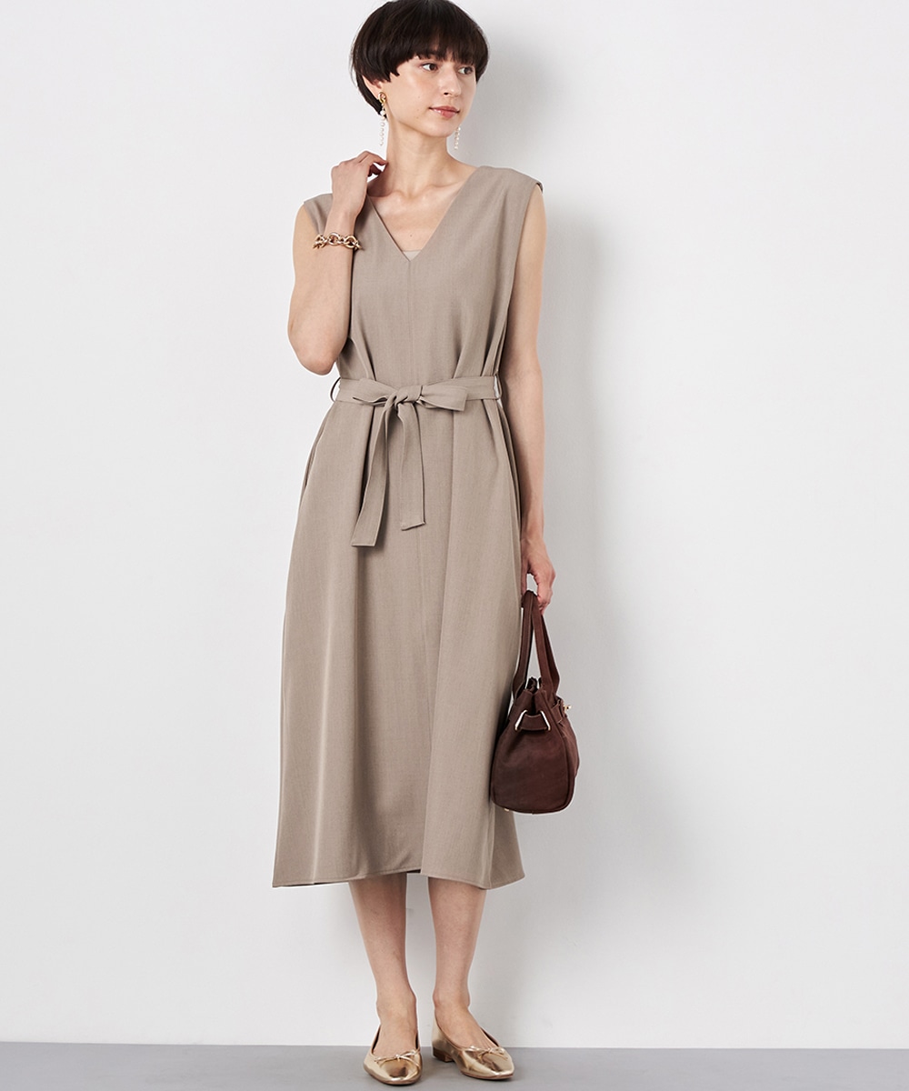 ベージュワンピース2635 STYLE DELI ワンピース 「LUXE」フロッキードットギャザー