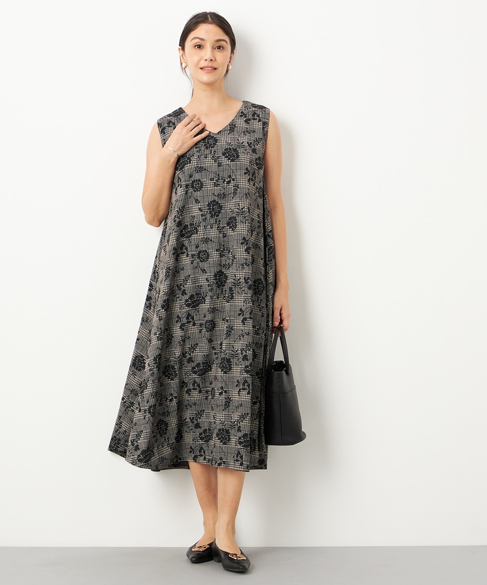 Luxe armoire capriceのグレンチェック×フラワーAラインワンピース
