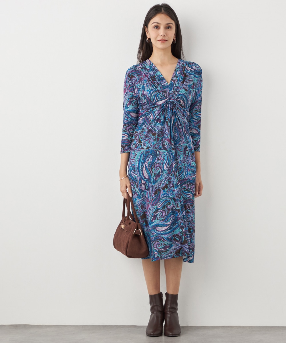 ペイズリープリントジャージワンピース