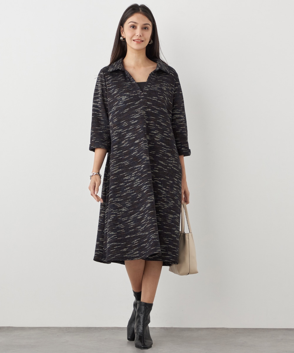 幾何学プリントサックワンピース