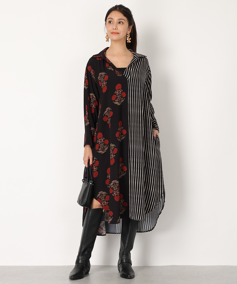 異柄切り替えリラックスワンピース