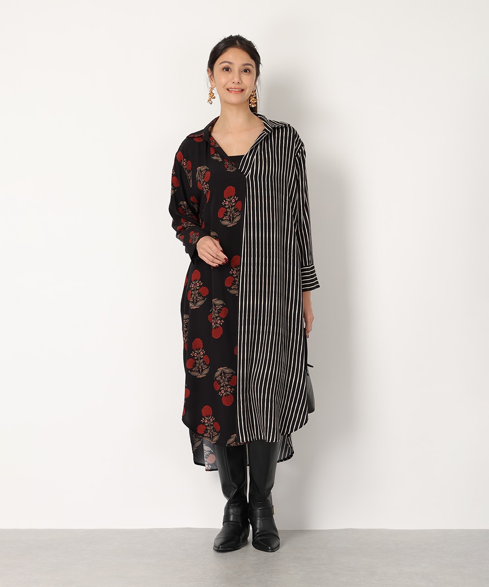 異柄切り替えリラックスワンピース