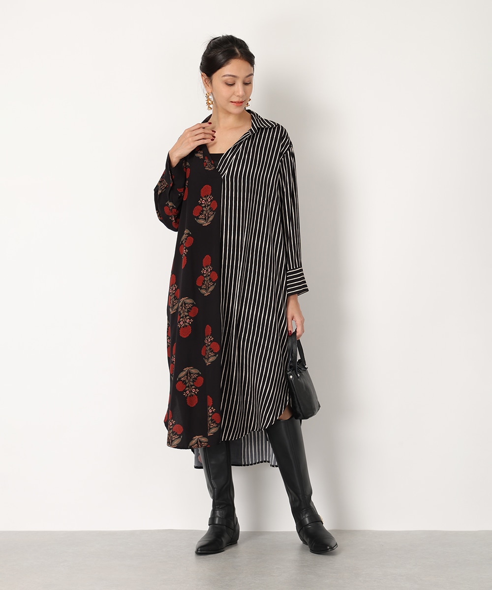 異柄切り替えリラックスワンピース