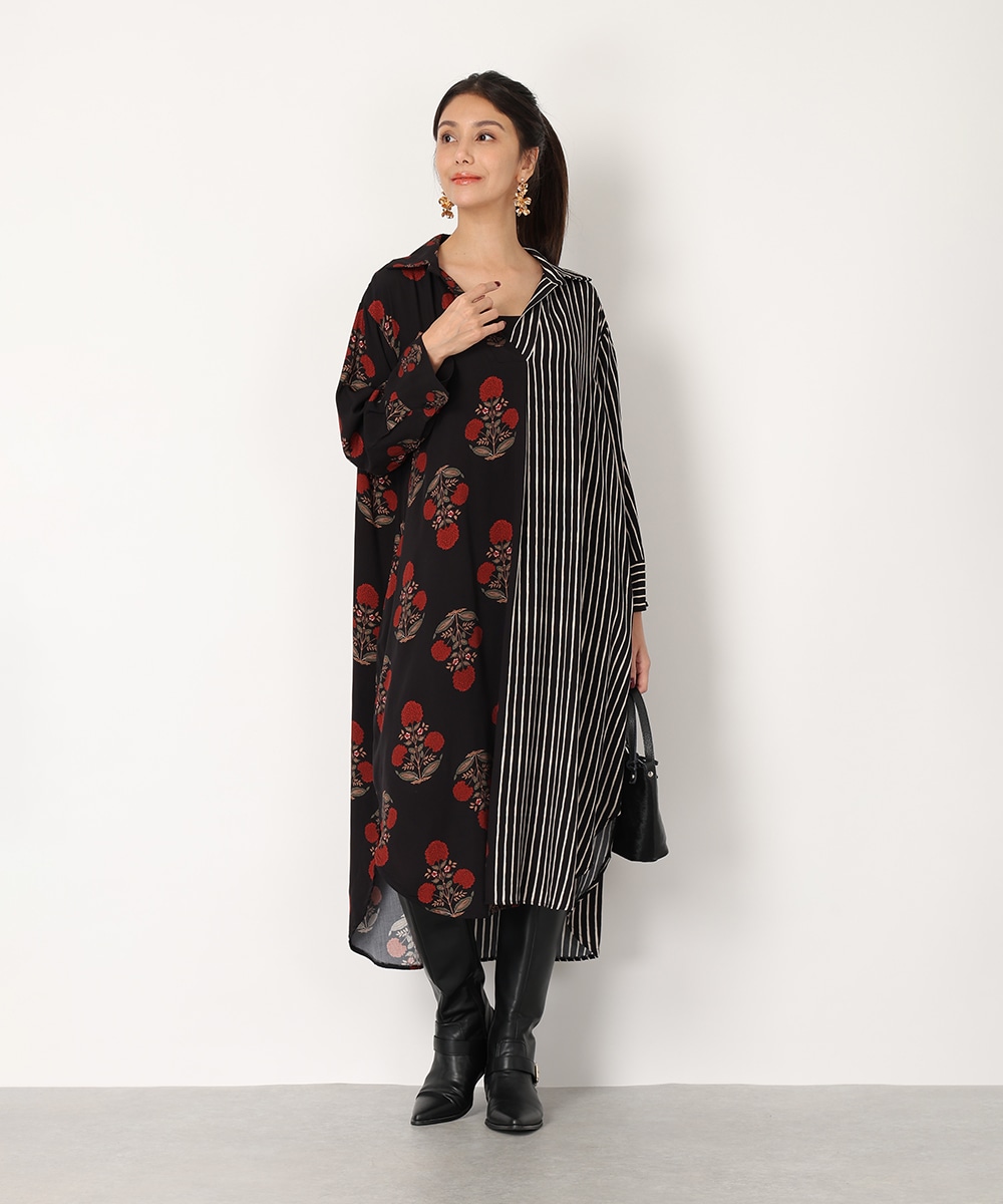 異柄切り替えリラックスワンピース