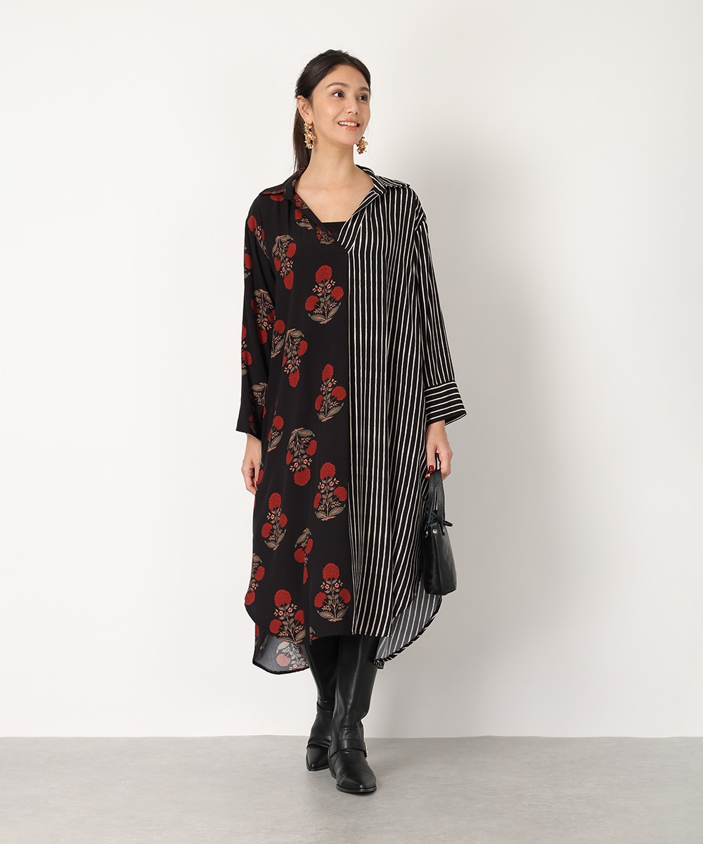 異柄切り替えリラックスワンピース