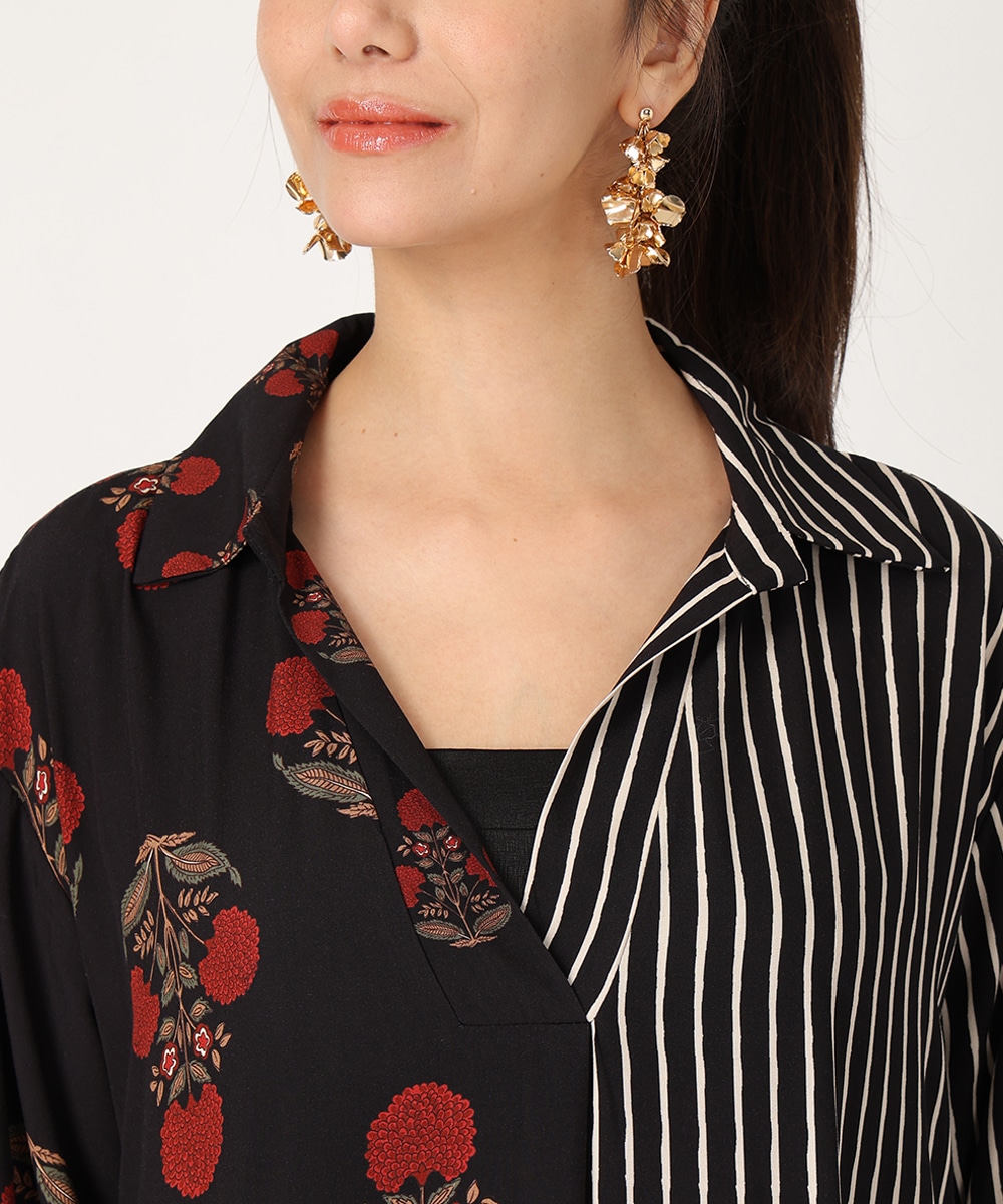 異柄切り替えリラックスワンピース