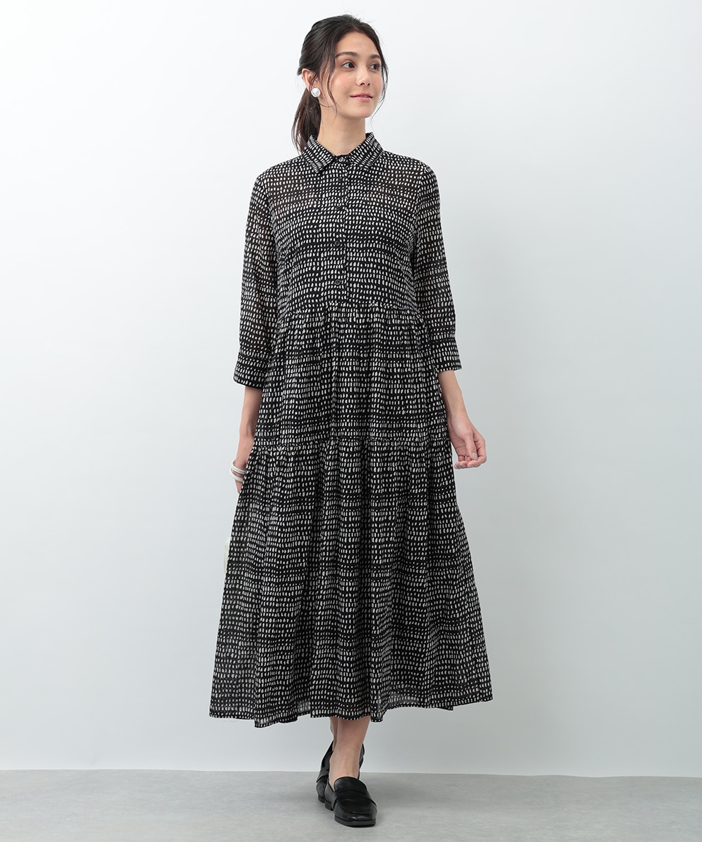 プチ幾何学プリントティアードワンピース