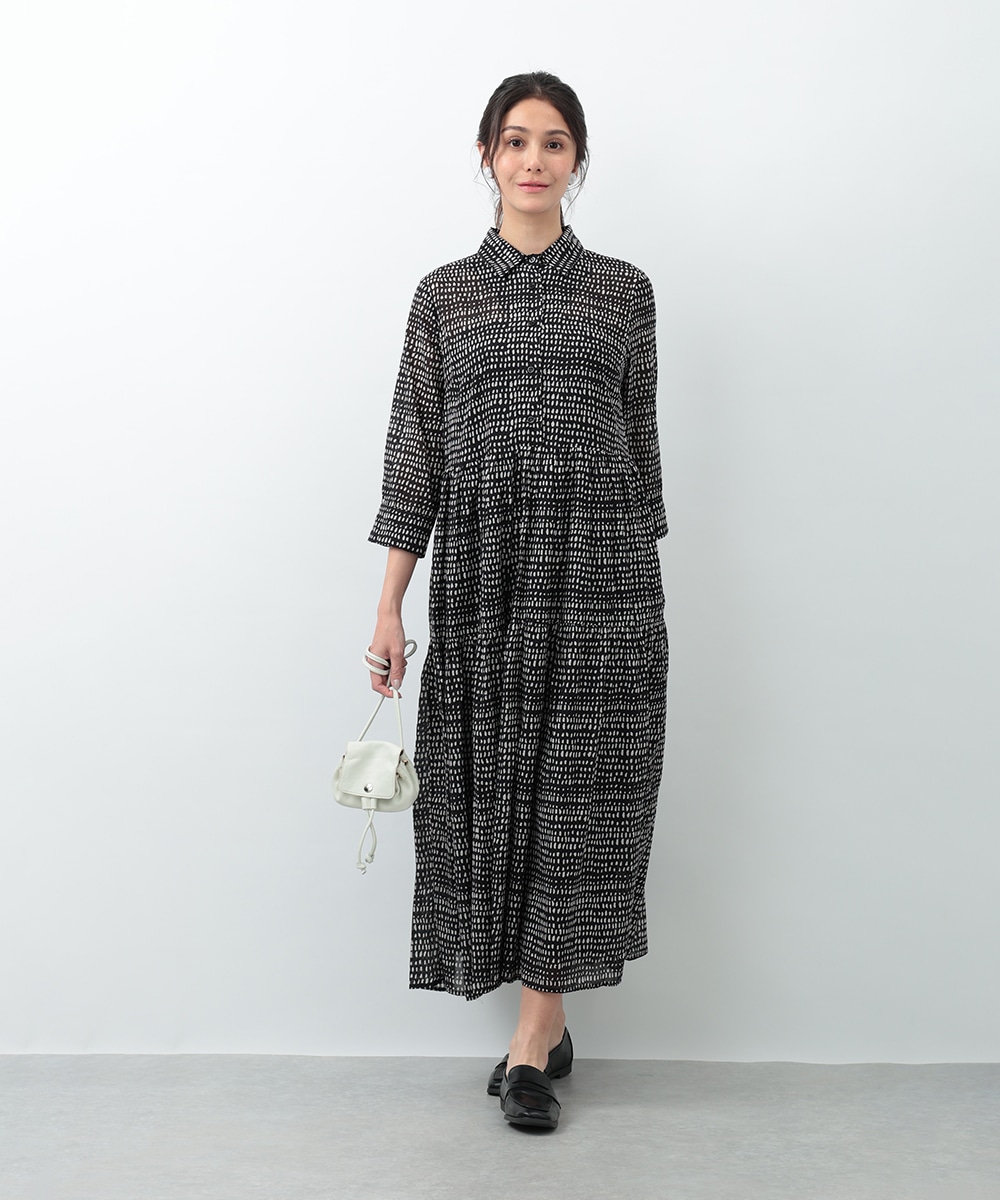 プチ幾何学プリントティアードワンピース