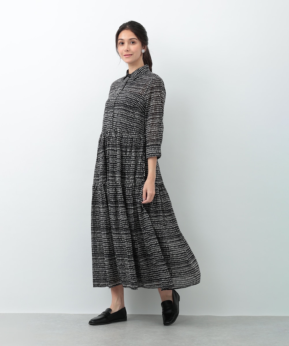 プチ幾何学プリントティアードワンピース