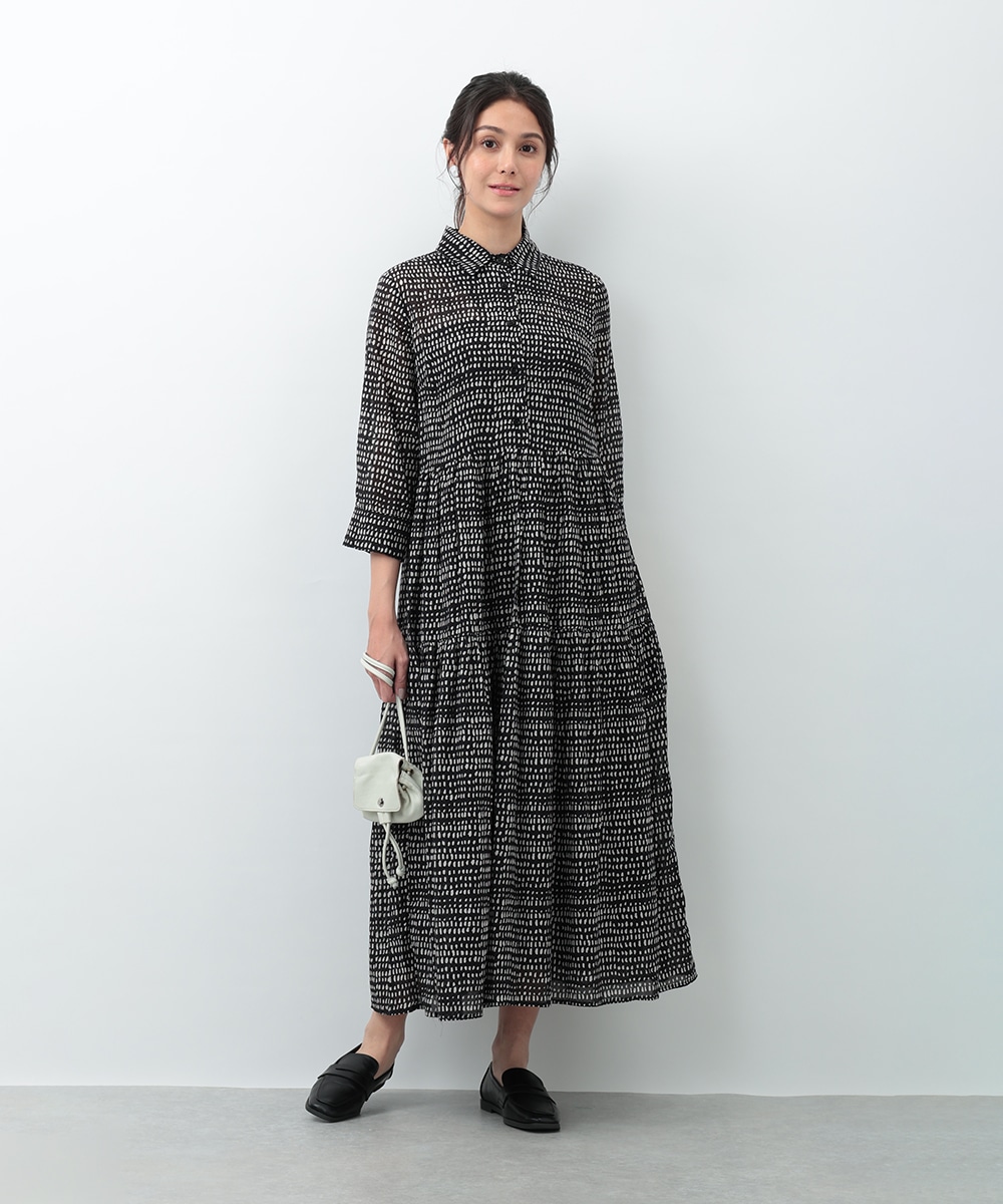 プチ幾何学プリントティアードワンピース