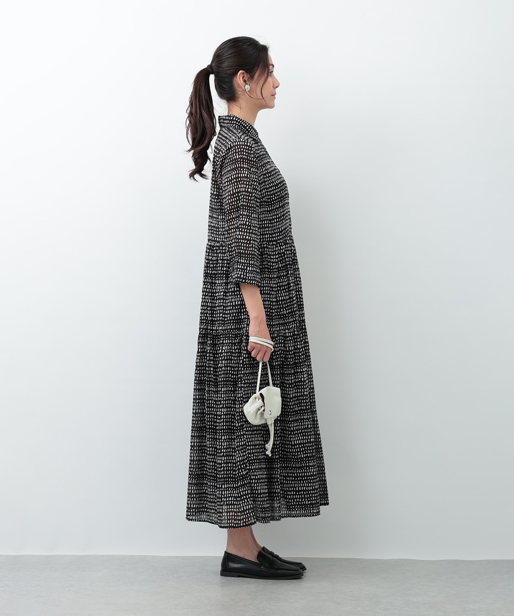 プチ幾何学プリントティアードワンピース