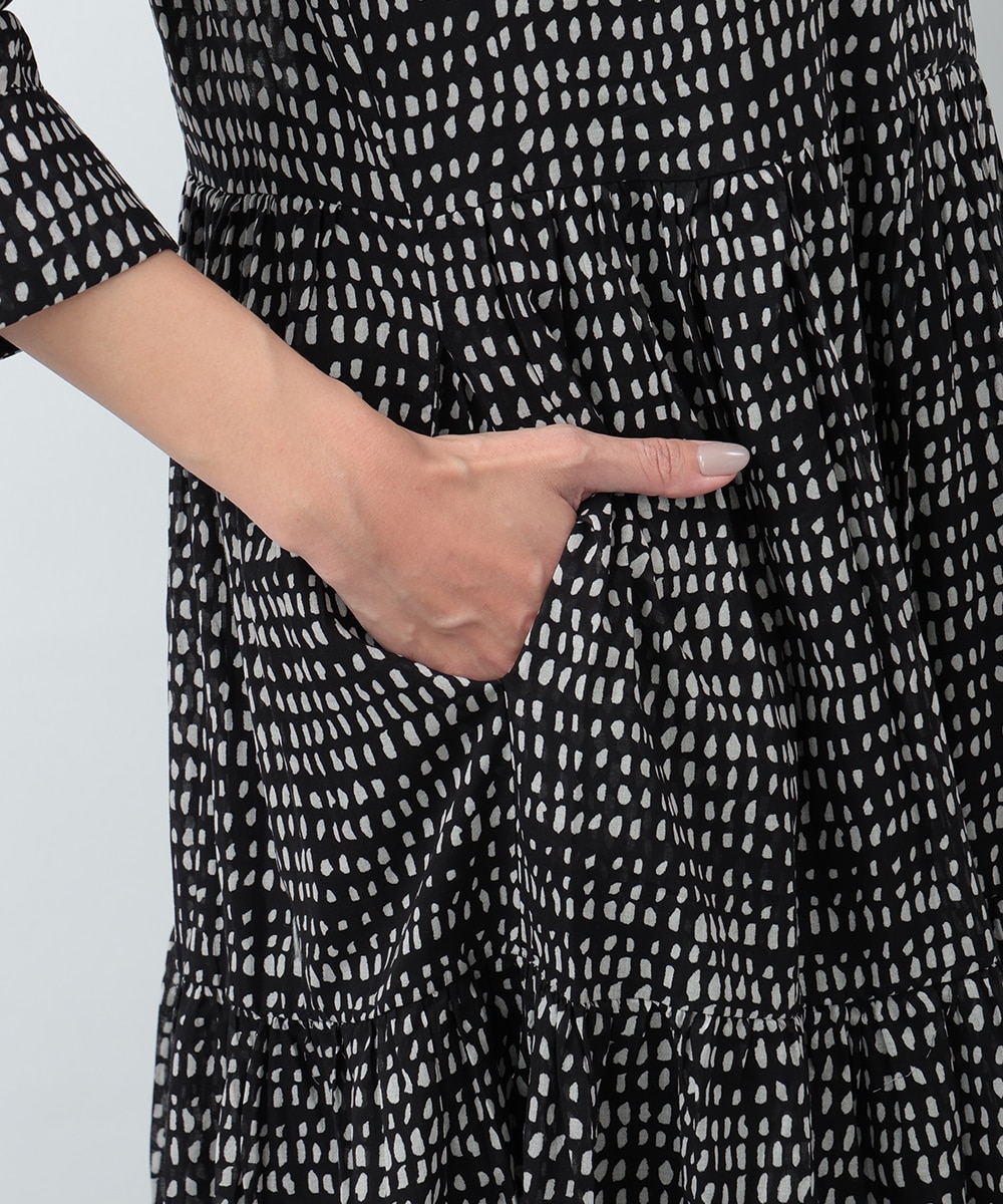 プチ幾何学プリントティアードワンピース