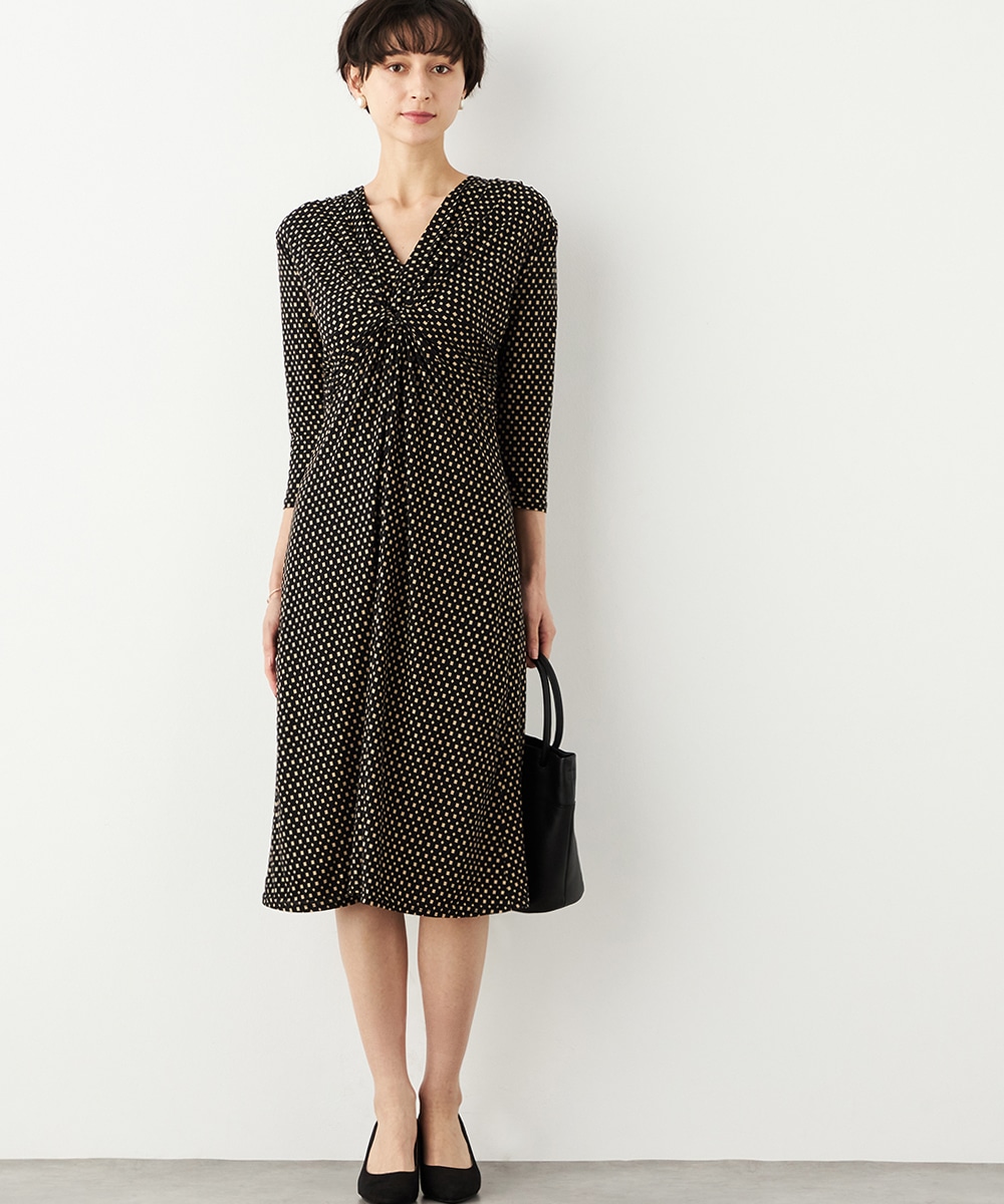 プチ幾何学プリントジャージワンピース