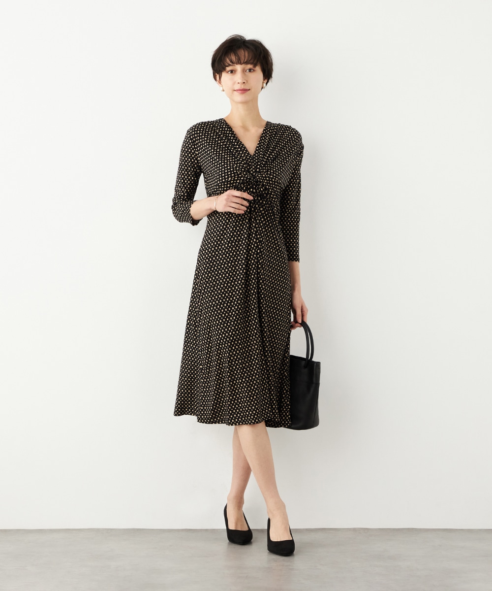 プチ幾何学プリントジャージワンピース