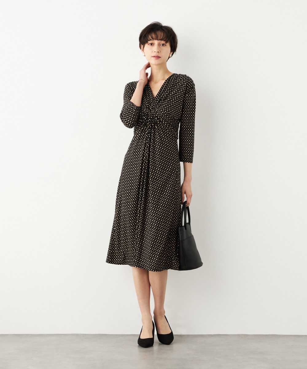 プチ幾何学プリントジャージワンピース