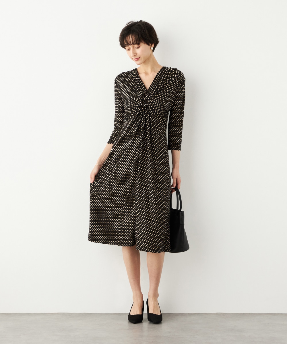 プチ幾何学プリントジャージワンピース