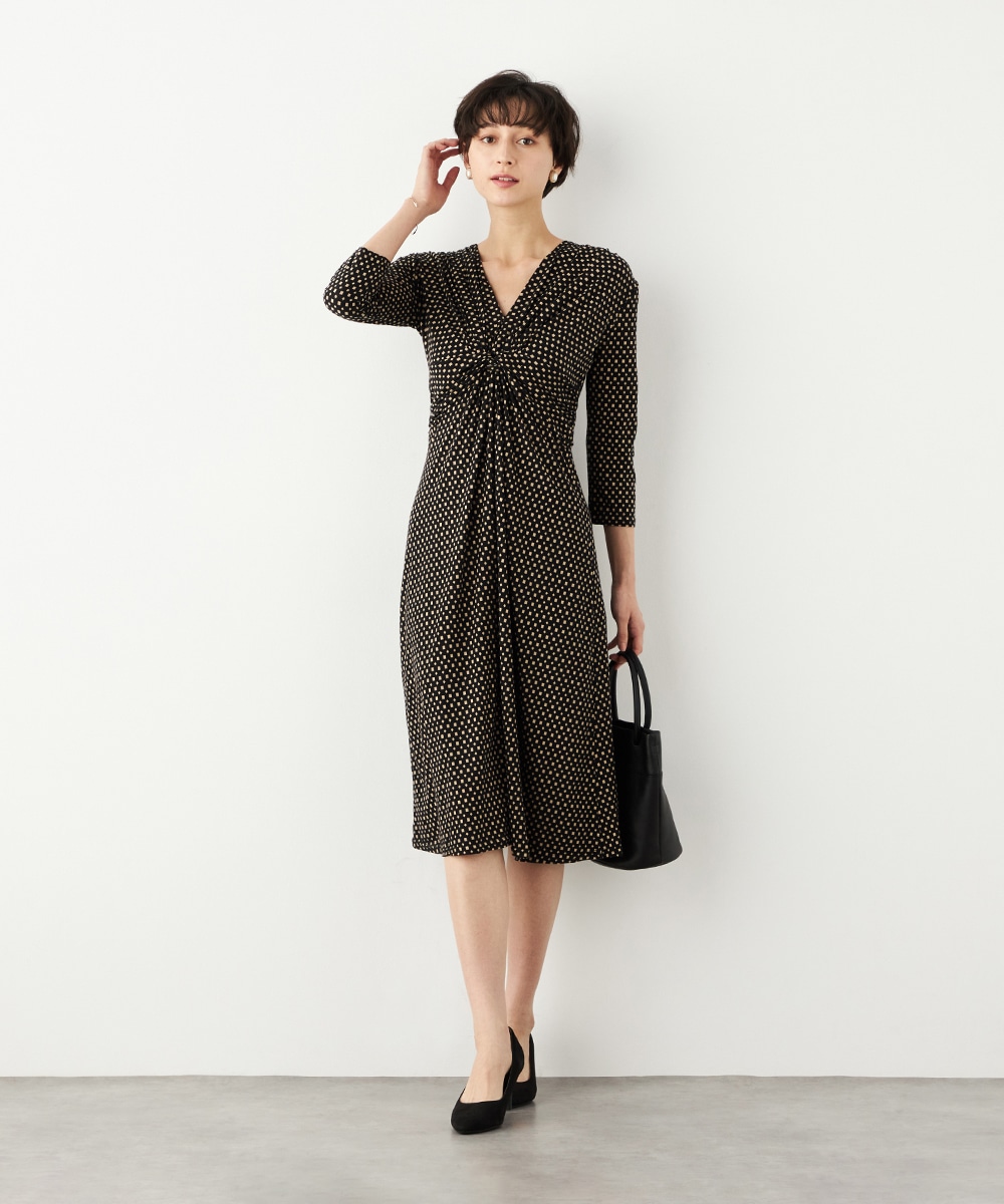 プチ幾何学プリントジャージワンピース